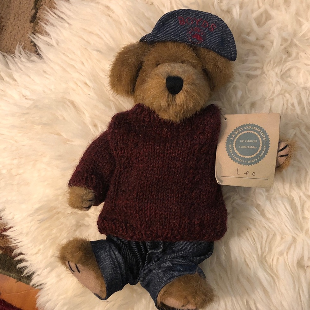 Boyds Bears Plush Bear in Burgundy Sweater & Denim Hat